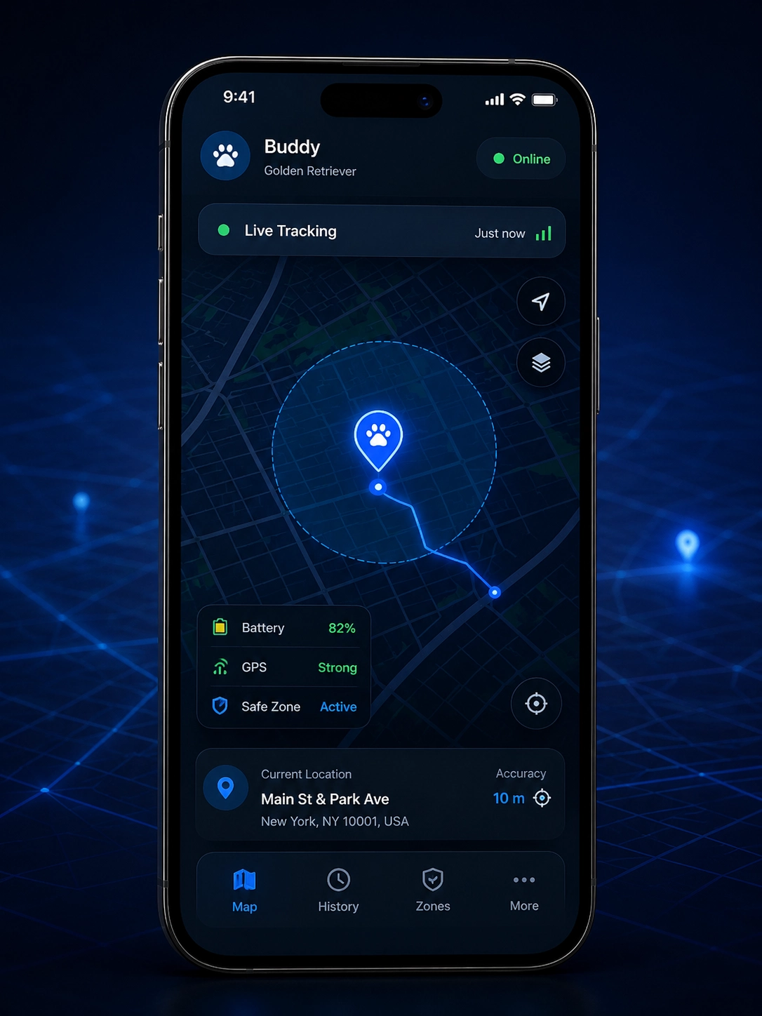 LIVE tracking map interface screen